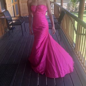 Pink strapless tafetta Maggie Sottero prom dress